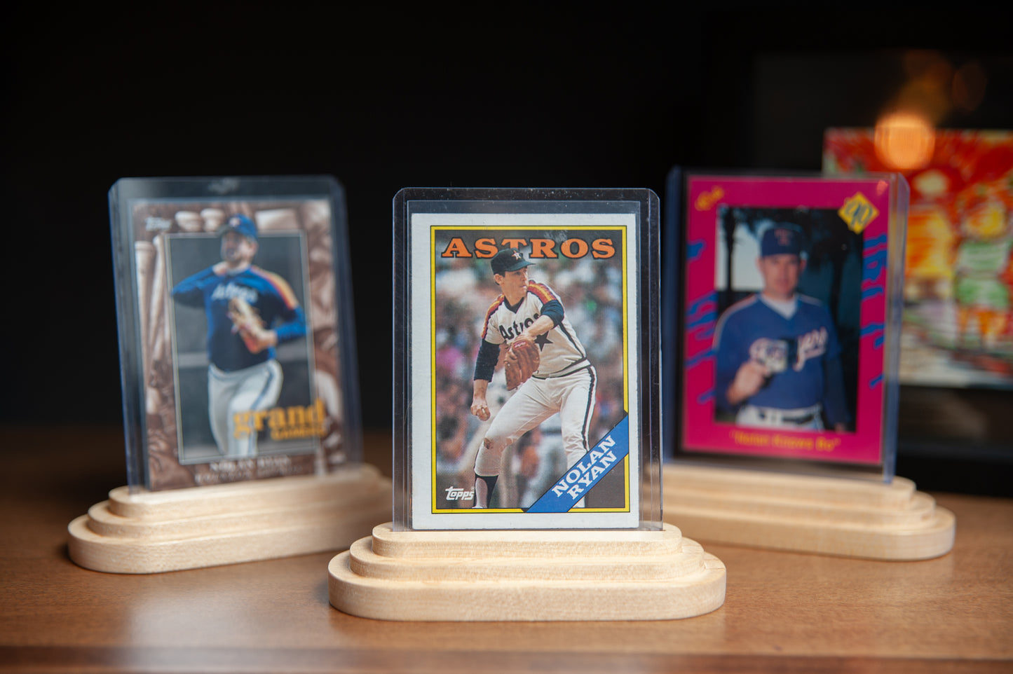 Trading Card Display Stand – Walnut or Maple Solid Wood – Fits Top Loader Cases