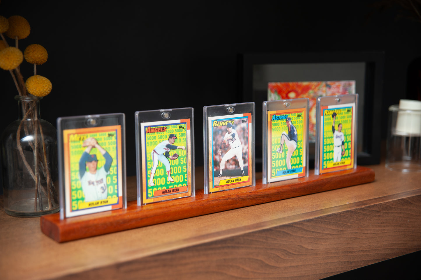 Trading Card Display Stand –  Solid Mahogany for 35pt One touch, and Top Loaders