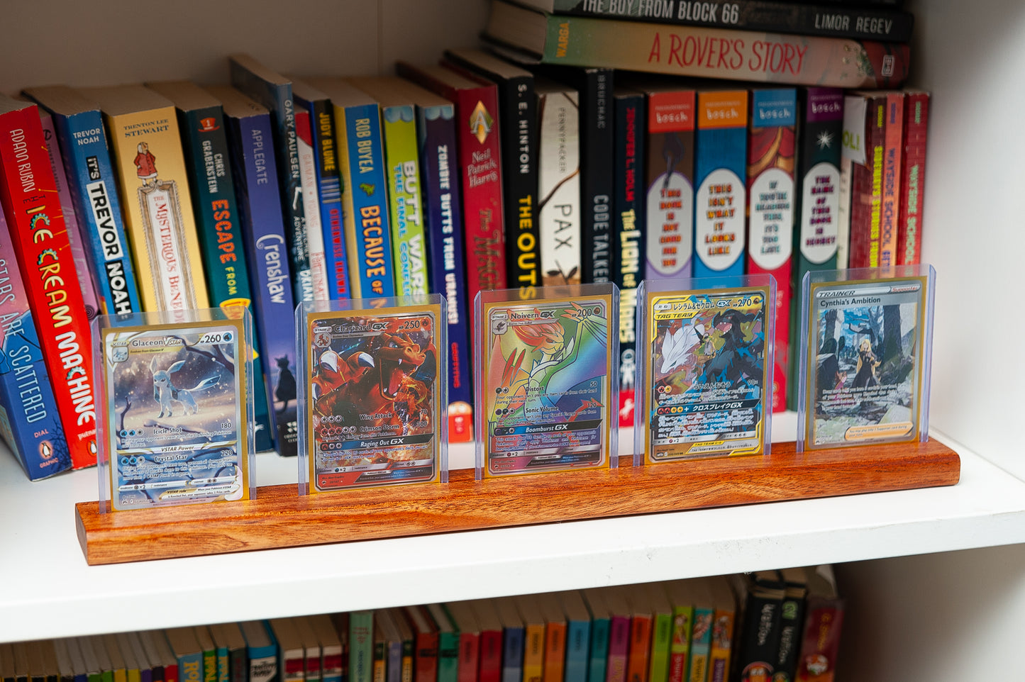 Trading Card Display Stand –  Solid Mahogany for 35pt One touch, and Top Loaders