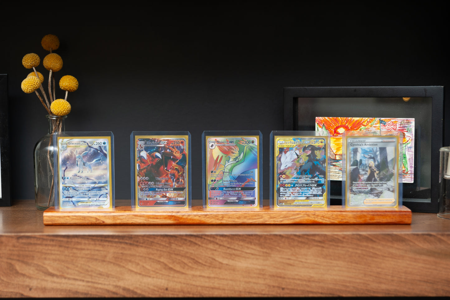 Trading Card Display Stand –  Solid Mahogany for 35pt One touch, and Top Loaders