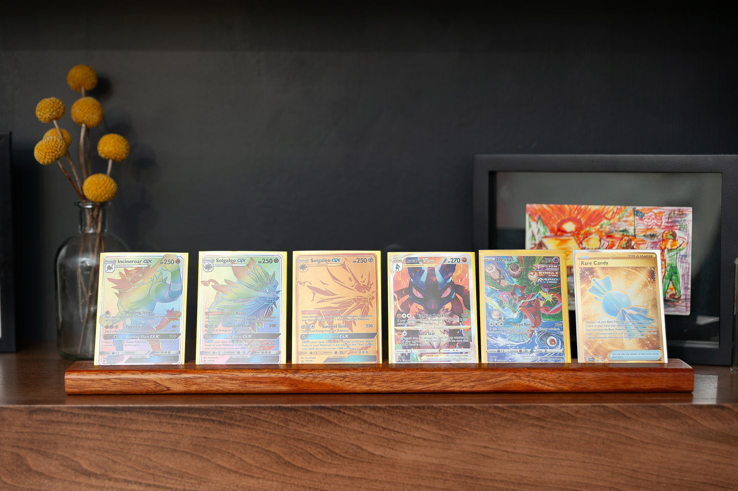 Trading Card Display Stand –  Solid Mahogany for 35pt One touch, and Top Loaders