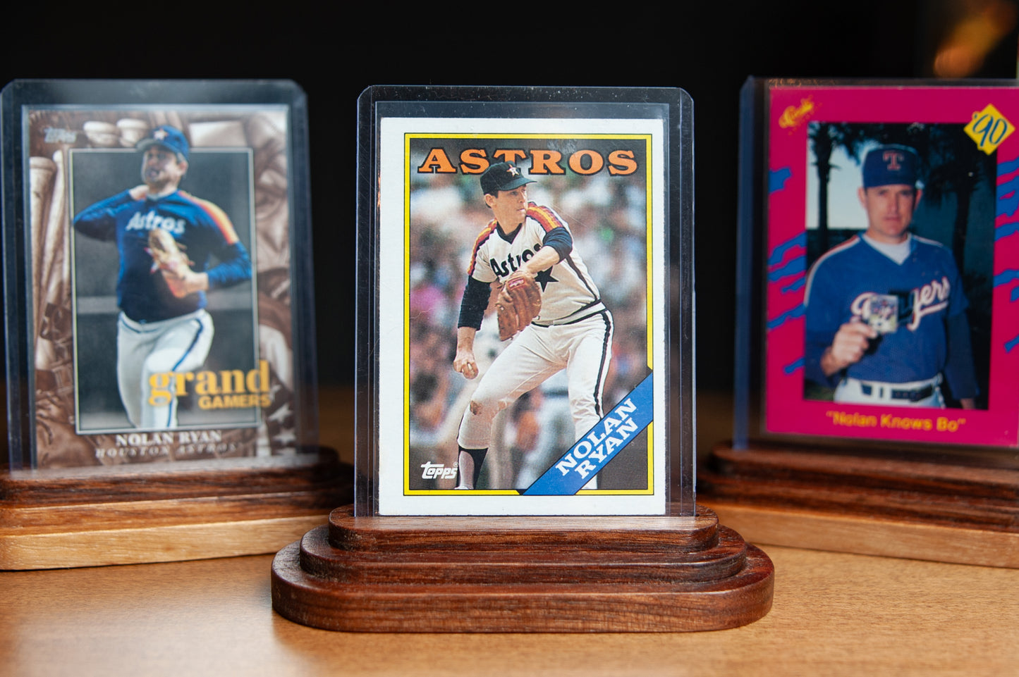 Trading Card Display Stand –  Walnut or Maple Solid Wood – Fits Top Loader Cases