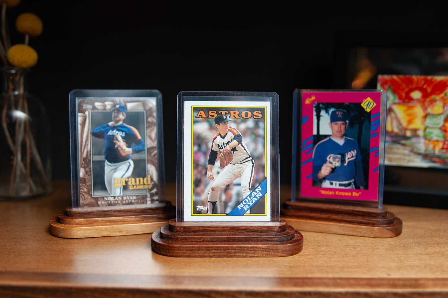 Trading Card Display Stand –  Walnut or Maple Solid Wood – Fits Top Loader Cases