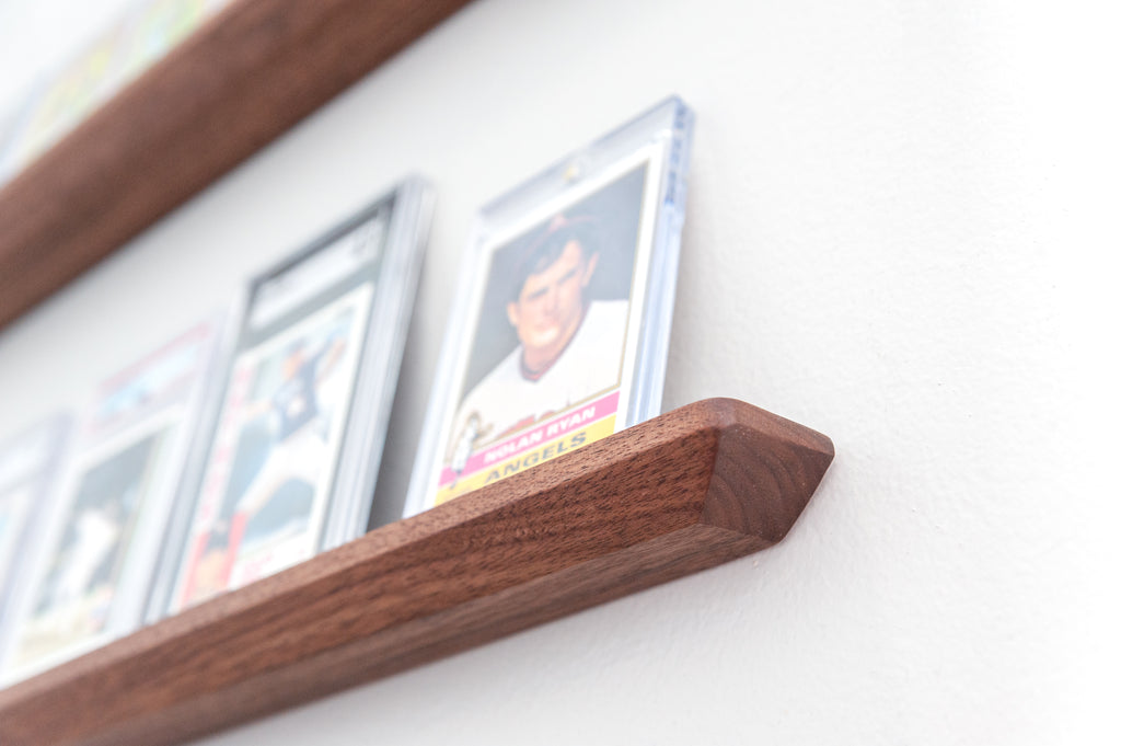 Solid Wood Trading Card Display Shelf – Walnut, Maple, Cherry Hardwood Wall Mount