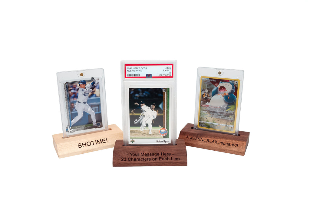 Personalized Trading Card Display Solid Wood – Custom Engraved for Graded and Ungraded Cards